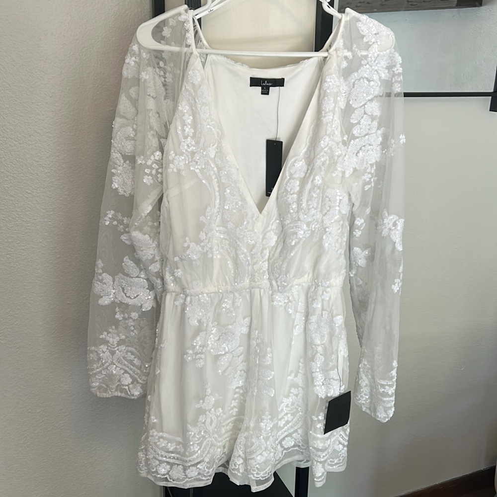 Celebrating Forever White Sequin Long Sleeve Romper
